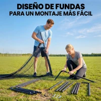 SPORTNOW Portería de Fútbol para Jardín 300x120x200 cm con Red Resistente Estructura Metálica y Piquetas para Suelo Negro(m-7)