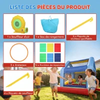 AIYAPLAY Château gonflable 4 en 1, aire de jeux avec souffleur, toboggan, piscine à balles, jeu de lancer d'anneaux, multicolore(m-8)
