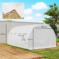 Outsunny Copertină pentru Seră din PE cu 8 Ferestre, Ușă Rulabilă și Margini Îngropate, 4x3x2 m, Alb(m-3)