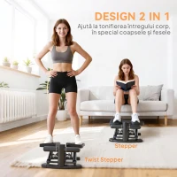 SPORTNOW Stepper Twister 2 în 1 cu Monitor LCD, Pedale Mari și Antiderapante, Capacitate 100 kg, Negru(m-4)