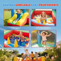AIYAPLAY Château gonflable 4 en 1, aire de jeux avec souffleur, toboggan, piscine à balles, jeu de lancer d'anneaux, multicolore(m-4)