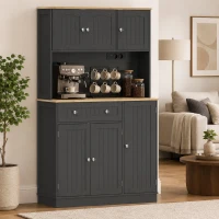HOMCOM Hoher Küchenschrank, Küchenschrank, Ladestation, 6 Türen, Arbeitsfläche, Gewürzhalter, 100x40x173cm, schwarz(m-4)
