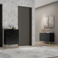 HOMCOM Dulap Mobil cu 2 Dulapuri și Raft Reglabil, din PAL și Metal, 120x40x75 cm, Negru și Auriu(m-10)