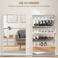 HOMCOM Scarpieră cu Oglindă și 3 Sertare Rabatabile pentru 9 Perechi de Pantofi, din Lemn, 65x17x114.5 cm, Alb(m-5)