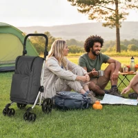 HOMCOM Trolley de compras, bolsa de 46 litros, carrinho dobrável com bolsa térmica, alça ajustável, estrutura de alumínio, cinza escuro(m-5)