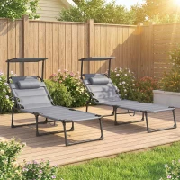 Outsunny Lot de 2 Bains de soleil transats pliables grand confort dossier pare-soleil réglables multi-positions, gris(m-2)