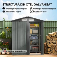 Outsunny Magazie de Grădină pentru Unelte din Oțel cu Acoperiș Înclinat și 4 Guri de Aerisire, 152x132x188 cm, Gri(m-4)