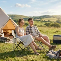 Outsunny Camping Chair, Lightweight Folding Chair with Carrying Bag and Storage Pocket, Perfect for Festivals, Fishing, Beach and Hiking, White(m-7)