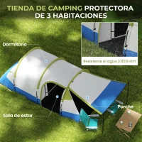 Outsunny Tienda de Campaña Plegable para 2 Personas 2 Habitaciones Bolsa de Transporte 420x200x150 cm Azul Oscuro y Verde(m-4)