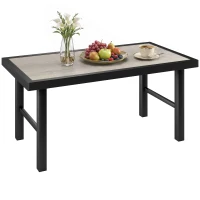 Outsunny Table basse de jardin rectangulaire table de jardin avec plateau SPC à effet bois en métal, 100 x 52 x 46 cm, noir(m-15)