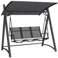 Outsunny 3 Seater Swing Chair, Garden Swing Bench with Adjustable Tilting Canopy, Breathable Mesh Seat 360 kg Capacity, Grey(m-1)