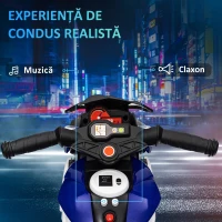 HOMCOM Motocicletă Electrică pentru Copii 3-5 Ani Max. 25kg cu Lumini, Muzică, Baterie 6V și Viteză 3km/h, 86x42x52 cm, Albastră(m-4)