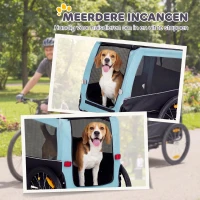 PawHut Inklapbare hondenfietskar met veiligheidsreflectoren, lijn, voor middelgrote honden tot 20 kg, 143 x 70 x 90 cm, lichtblauw(m-8)