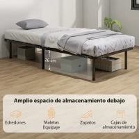 HOMCOM Estructura de Cama 90x190 cm con Marco de Acero Láminas de Álamo y Espacio de Almacenamiento Carga 350 kg Negro(m-6)