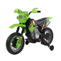 HOMCOM Moto électrique enfants, moto cross pour enfants avec batterie 6 V, phares, musiques et roues d'entraînement, 3 à 6 ans, charge 25KG, vert et noir(m-11)