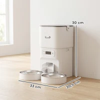 PawHut Alimentador Automático para Gatos/Cães 4L com 2 Tigelas, Dispensador de Ração 1-6 Refeições por Dia e Dupla Alimentação(m-3)