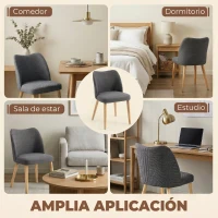 HOMCOM Pack de 2 Sillas de Cocina Nórdicas Tapizadas de Lino Respaldo Curvo Asiento Acolchado Patas de Madera Gris Claro(m-8)