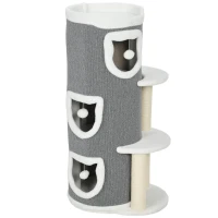 PawHut Tour pour chat à 4 niveaux arbre à chat stable avec griffoirs en sisal et bord en peluche 2 plateformes 50x36x101cm gris(m-1)