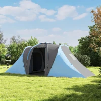 Outsunny Tienda de Campaña para de 4 Personas con 2 Dormitorios Tienda de Camping Impermeable 2000mm 555x225x190 cm Gris y Azul(m-9)