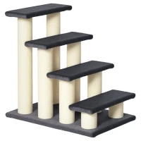 PawHut Escalera para Mascotas 60x42x61 cm Escalera para Gatos Perros Mayores Enfermos Pequeños Cubierta Suave de Peluche Rascador de Sisal Estable 4 Pasos Gris(m-1)