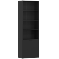HOMCOM Estantería para Libros de 6 Niveles Librería con Puertas 4 Estantes Abiertos para Salón Estudio 59x29x180 cm Negro