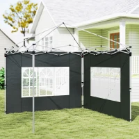 Outsunny Gazebo Side Panels, Sides Replacement with Window for 3x3(m) or 3x4m Pop Up Gazebo, 2 Pack, Black(m-7)