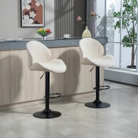 HOMCOM Set 2 Scaune de Bar tip Scoică cu Suport pentru Picioare, din Material Textil cu Efect de Catifea, 48x50x94-115 cm, Negru și Bej(m-2)