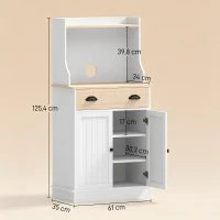 HOMCOM Mueble armario para microondas para cocina con espacio abierto 1 cajón y armario 2 puertas 61 x 35 x 125,4 cm roble(m-3)
