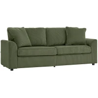 HOMCOM 3‑Sitzer‑Sofa 212 cm mit 2 Federkernkissen, Cord‑Velours‑Bezug, für Wohnzimmer, Schlafzimmer, Homeoffice, Grün(m-1)