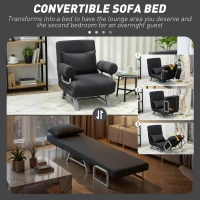 HOMCOM Single Sofa Bed, 3-in-1 Convertible Folding Chair Bed with Adjustable Backrest, Removable Armrests, Black(m-4)