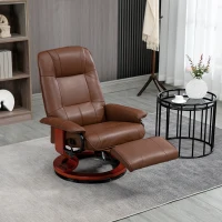 HOMCOM Fauteuil relax inclinable repose-pieds réglable pivotant 360° piètement bois revêtement PU respirant et doux marron(m-10)