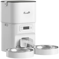 PawHut Alimentador Automático para Gatos/Cães 4L com 2 Tigelas, Dispensador de Ração 1-6 Refeições por Dia e Dupla Alimentação(m-1)