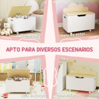 AIYAPLAY Baúl Juguetes Infantil con Ruedas Tapa Abatible con Bisagra de Seguridad Diseño de Nube Blanco y Natural(m-7)