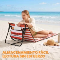 Outsunny Conjunto de 2 Esterillas de Playa Plegable con Respaldo Reclinable y Correa de Transporte 142x51x40 cm Rojo y Blanco(m-7)