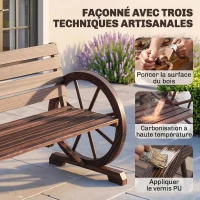 Outsunny Banc de Jardin banc 3 places banc en bois Style Rustique Chic accoudoirs Roues Charette Bois Sapin traité carbonisation(m-5)