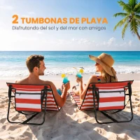 Outsunny Conjunto de 2 Esterillas de Playa Plegable con Respaldo Reclinable y Correa de Transporte 142x51x40 cm Rojo y Blanco(m-4)