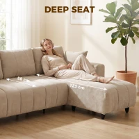 HOMCOM Canapé d'Angle Modulable 242 cm, Canapé 3 Places en L avec Méridienne Réversible, 2 Oreillers, Tissu Aspect Lin, Beige(m-8)