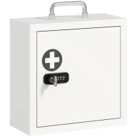 HOMCOM Wall Mount Medicine Cabinet with Combination and Key Lock, 2 Tier Stainless Steel First Aid Cabinet, White(m-1)