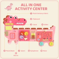 AIYAPLAY Busy Board Panels, Wall Mounted Montessori Inspired Busy Board, Toddler Learning Centre Dinosaur Theme, Pink(m-4)