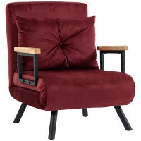 HOMCOM Gepolsterter Schlafsessel 3-in-1 mit 5-fach verstellbarer Rückenlehne und Kissen, 63x73x81 cm, Weinrot(m-7)