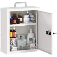 HOMCOM Wall Mount Medicine Cabinet with Combination and Key Lock, 3 Tier Steel First Aid Cabinet, White(m-15)