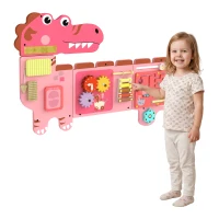 AIYAPLAY Busy Board Panels, Wall Mounted Montessori Inspired Busy Board, Toddler Learning Centre Dinosaur Theme, Pink(m-15)