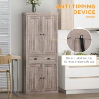 HOMCOM Freestanding Kitchen Cupboard, 184cm Tall Storage Cabinet with Doors and Shelves, Traditional Colonial 4-Door Kitchen Pantry Cupboard with Drawer, Dark Wood Grain(m-6)