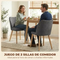 HOMCOM Pack de 2 Sillas de Cocina Nórdicas Tapizadas de Lino Respaldo Curvo Asiento Acolchado Patas de Madera Gris Claro(m-4)