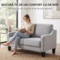 HOMCOM Canapea modernă cu 2 locuri, compactă, din țesătură cu efect de in, 136x77x86 cm, gri deschis(m-4)