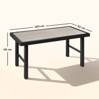 Outsunny Table basse de jardin rectangulaire table de jardin avec plateau SPC à effet bois en métal, 100 x 52 x 46 cm, noir(m-3)