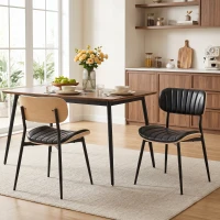 HOMCOM Lot de 2 Chaises de Salle à Manger, Chaises Cuisine sans Accoudoirs, Dossier Incurvé et Assise Rembourrée en PU, Noir(m-14)