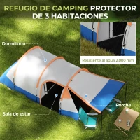 Outsunny Tienda de Campaña para 2 Personas con 2 Habitaciones y Bolsa de Transporte Impermeable 420x200x150 cm Multicolor(m-4)