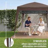 Outsunny Carpa Plegable 2,4x2,4 m Pop-up Cenador de Jardín Altura Ajustable con Bolsa de Transporte Anti-UV Impermeable Café(m-7)