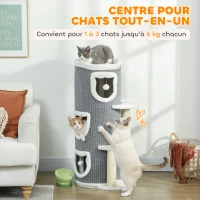 PawHut Tour pour chat à 4 niveaux arbre à chat stable avec griffoirs en sisal et bord en peluche 2 plateformes 50x36x101cm gris(m-4)